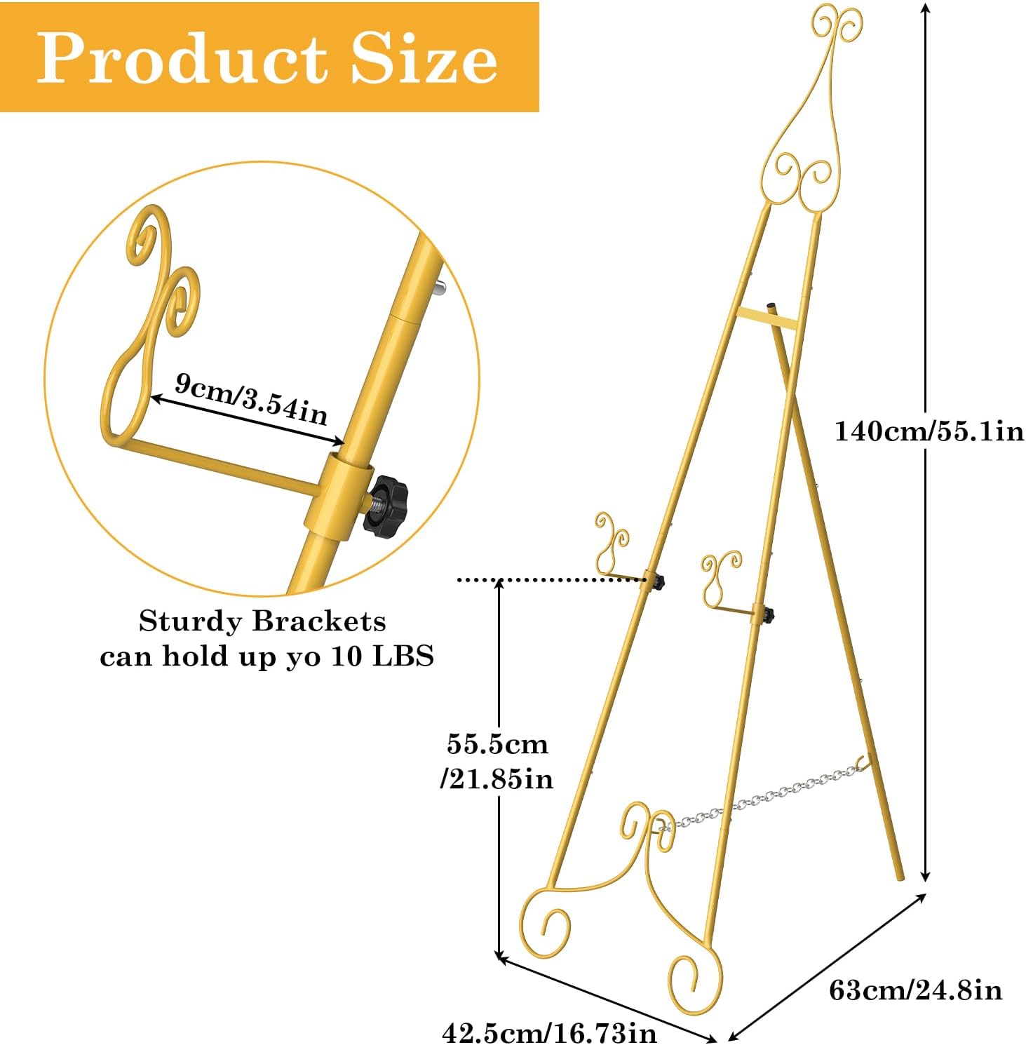 HAITRAL Gold Easel Stand for Sign,Adjustable Display Easel Stand with Chain Support,Heavy Duty Metal Easel for Wedding Sign,Art,Pictures,Paintings, 55 H Welcome Poster Stand Sign Holder Floor Décor